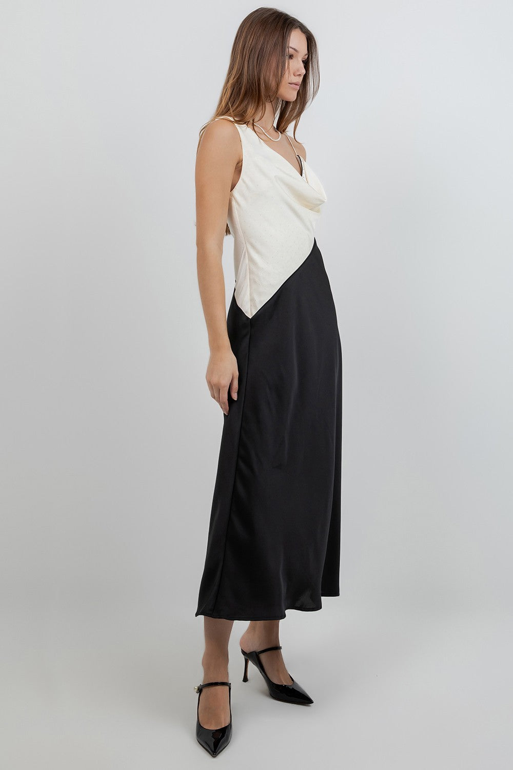 he Sienna Satin Cowl Neck Slip Dress