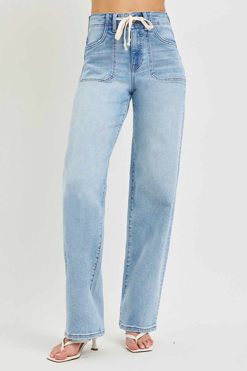 Audrey High Rise Tie Waist Baggy Jeans