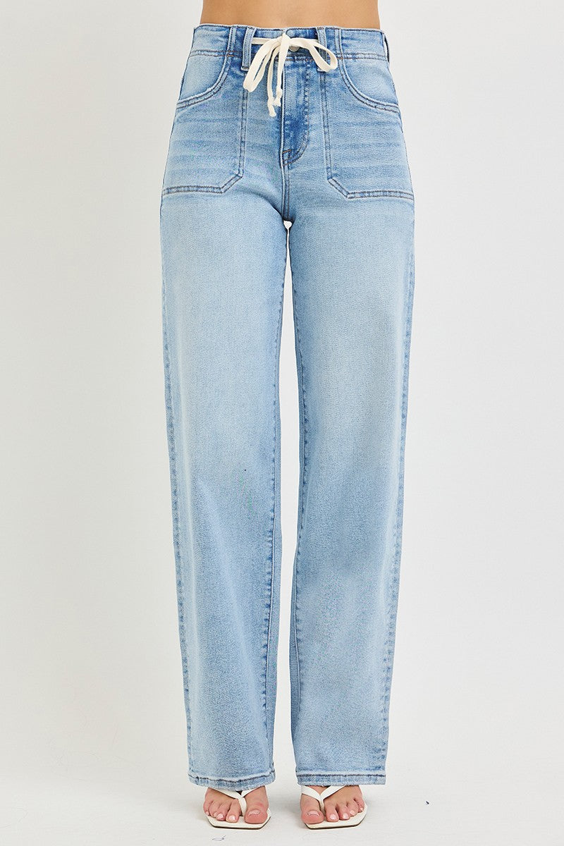 Audrey High Rise Tie Waist Baggy Jeans