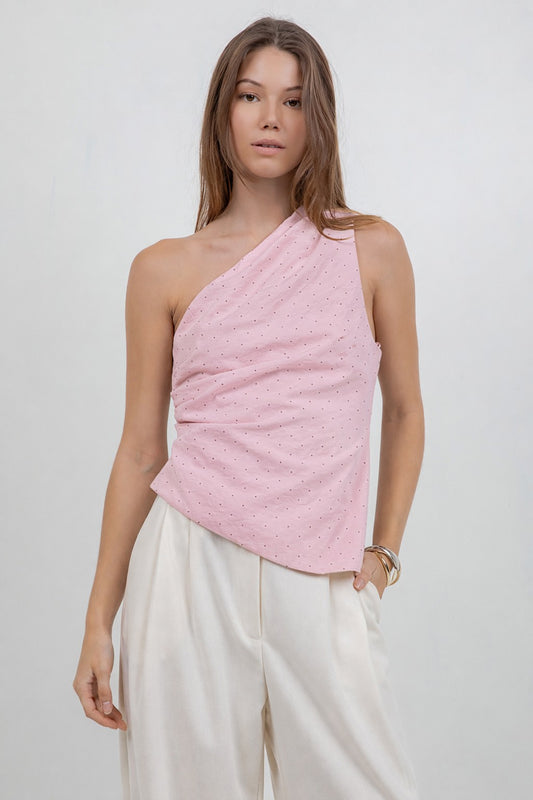 The Selene Asymmetrical One-Shoulder Polka Dot Top