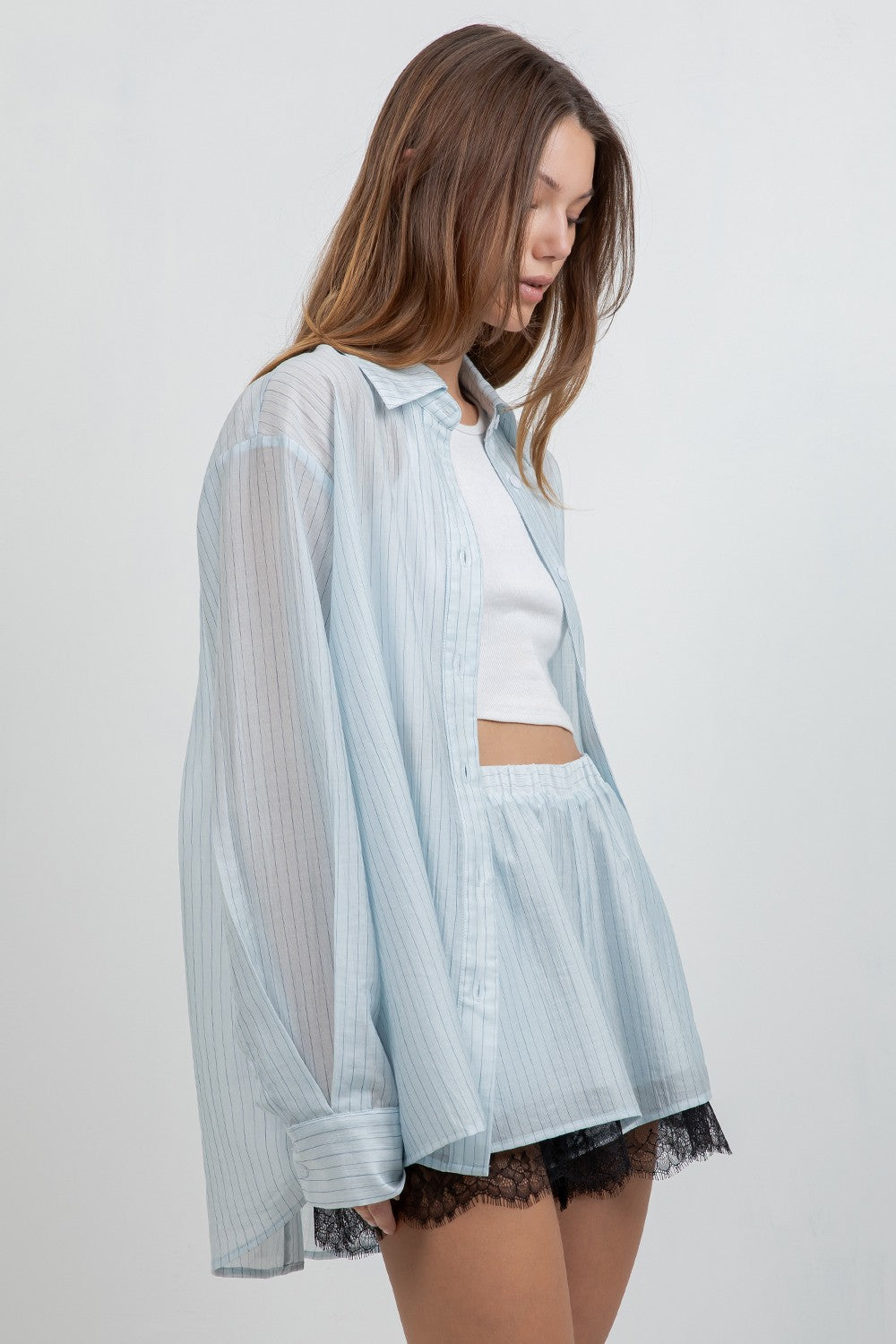 The Delilah Tonal Stripe Lace Trim Shorts