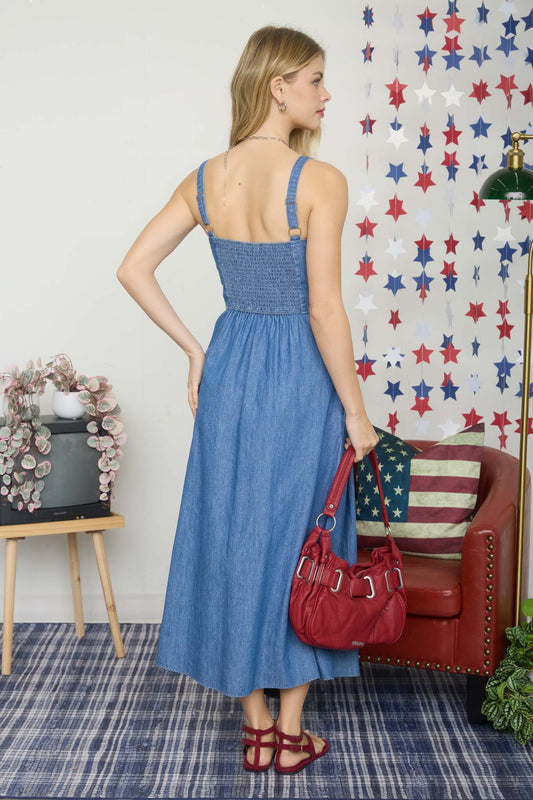 All-American Charm Denim Maxi Dress