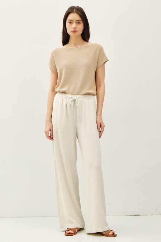 linen blend wide leg drawstring pants 