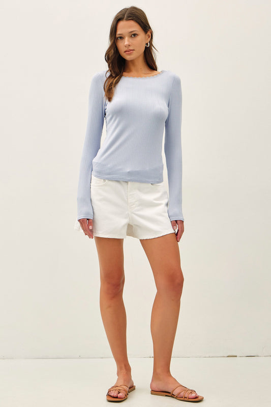 Noa Lace Trim Ribbed Boat Neck Top
