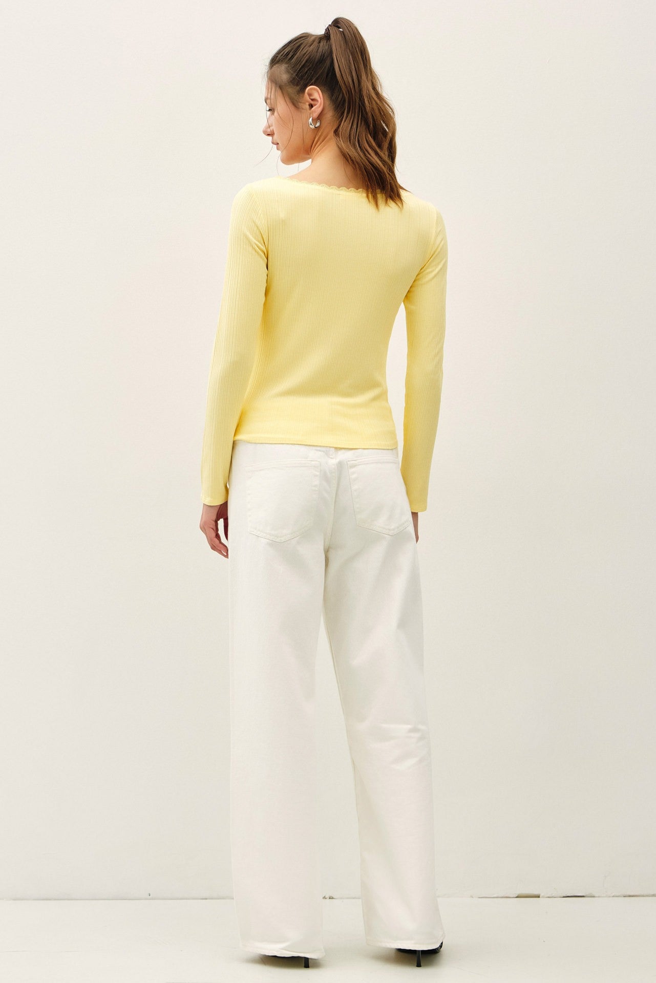 Noa Lace Trim Ribbed Boat Neck Top