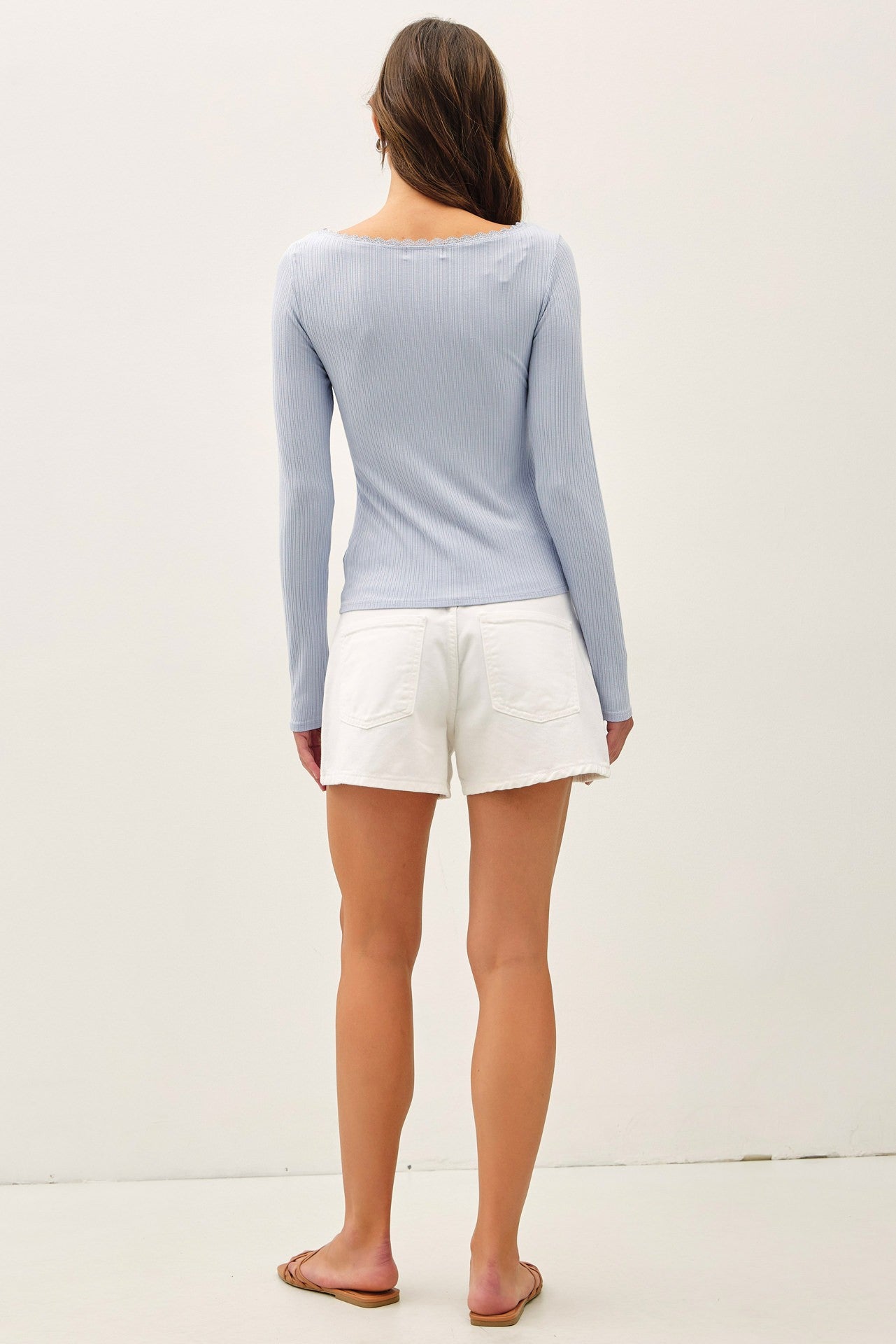 Noa Lace Trim Ribbed Boat Neck Top