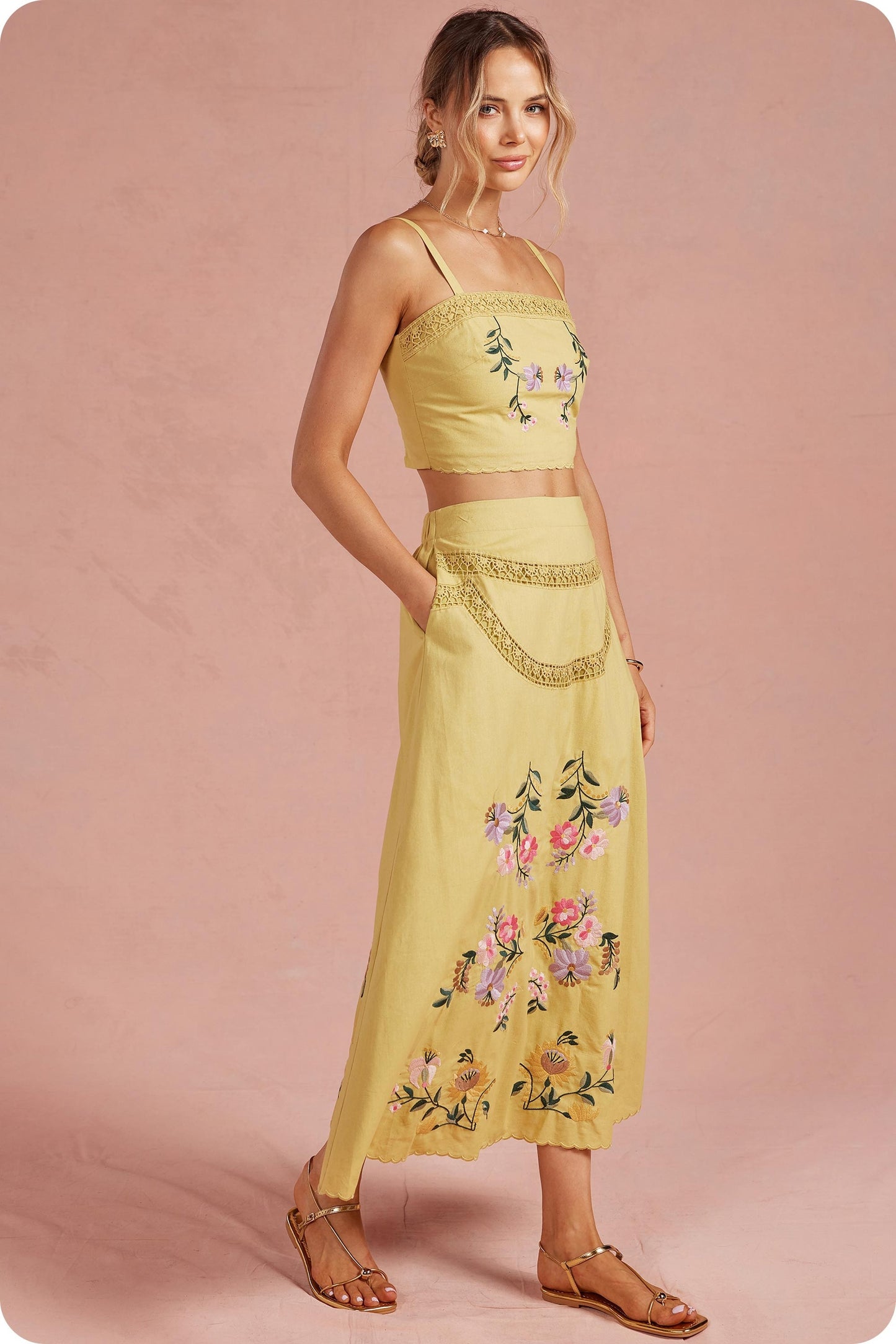 Valencia Embroidered Botanical Two-Piece Set