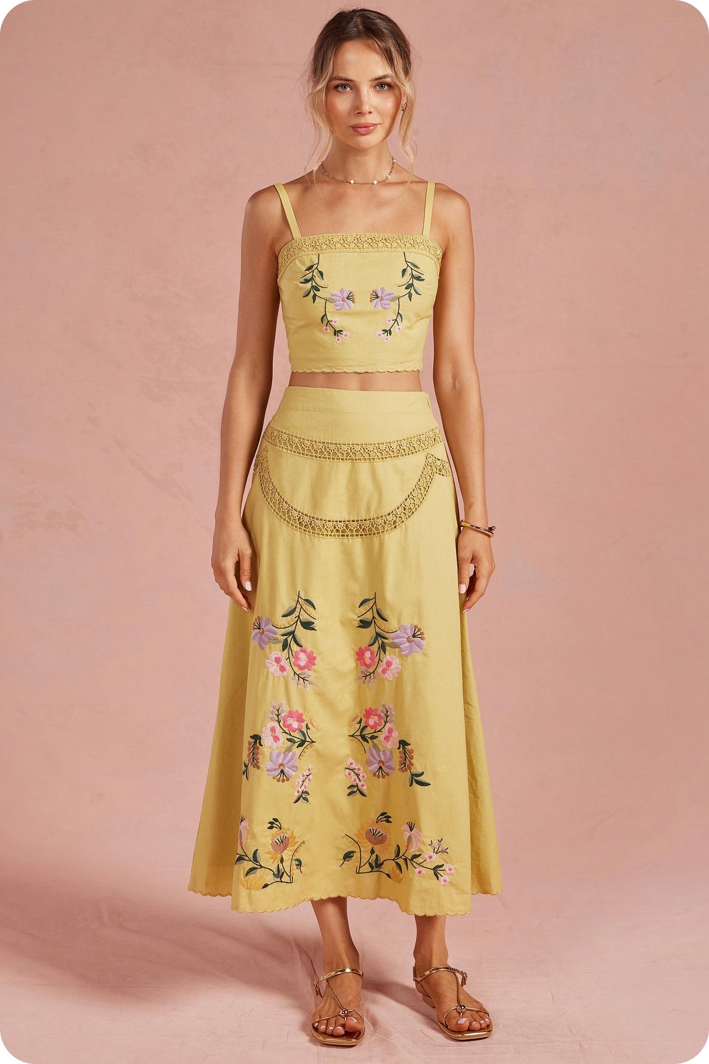 Valencia Embroidered Botanical Two-Piece Set