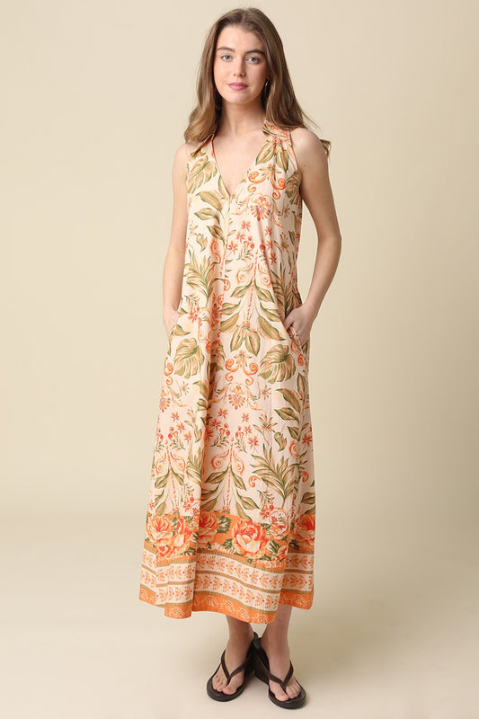 Relaxed fit collared maxi dress with pockets