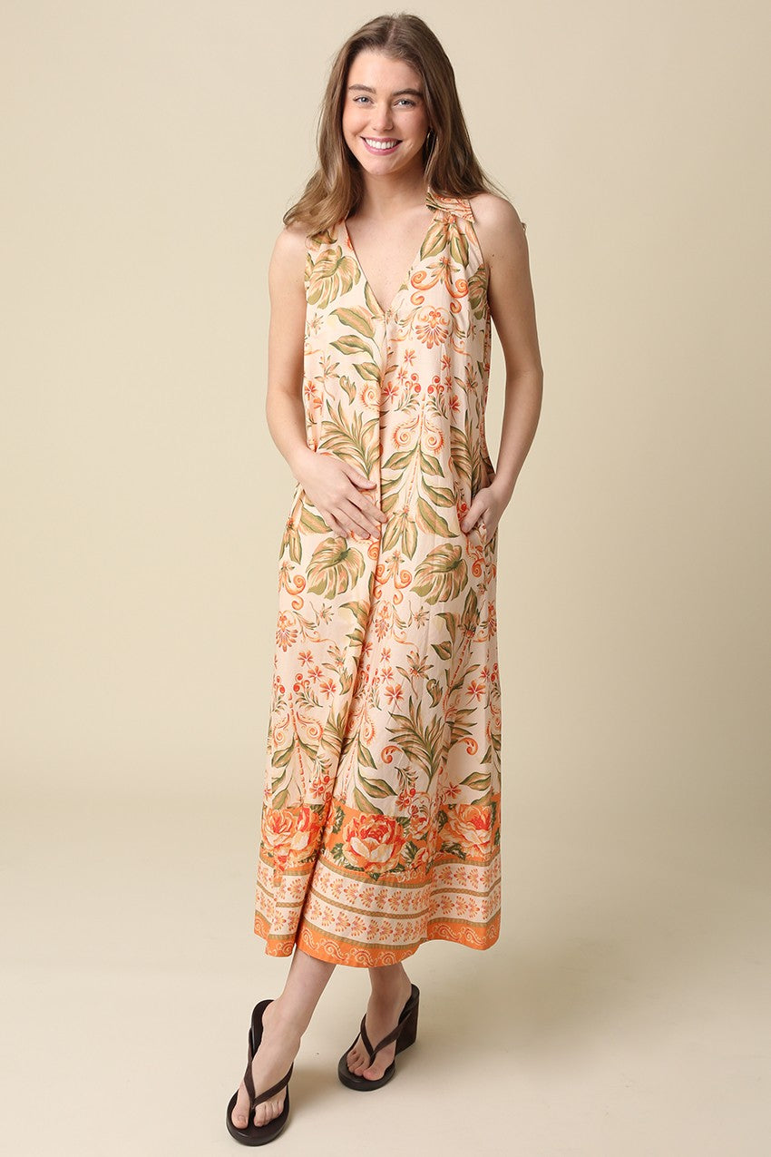Relaxed fit collared maxi dress with pockets