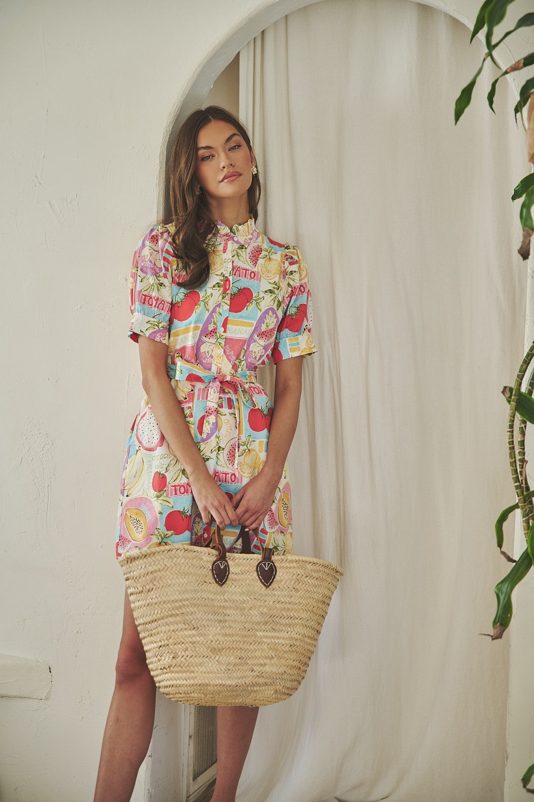 Karesa Fruit Print Button-Down Mini Dress
