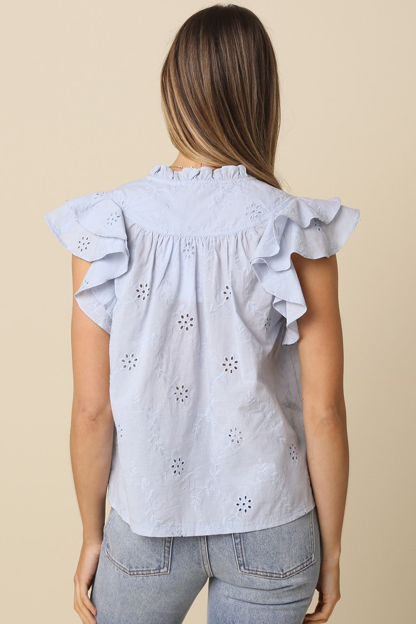 Yasmin Eyelet Ruffle Sleeve Blouse