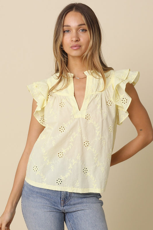 Yasmin Eyelet Ruffle Sleeve Blouse