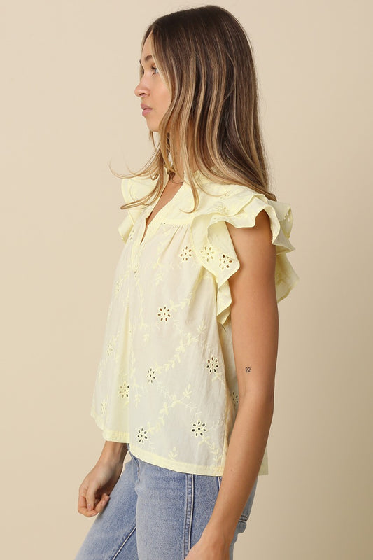 Yasmin Eyelet Ruffle Sleeve Blouse
