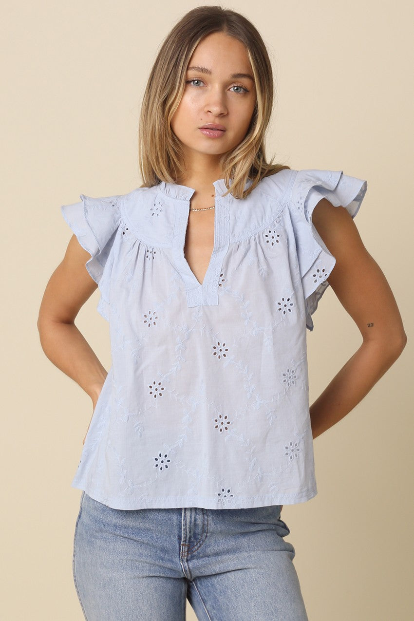 Yasmin Eyelet Ruffle Sleeve Blouse