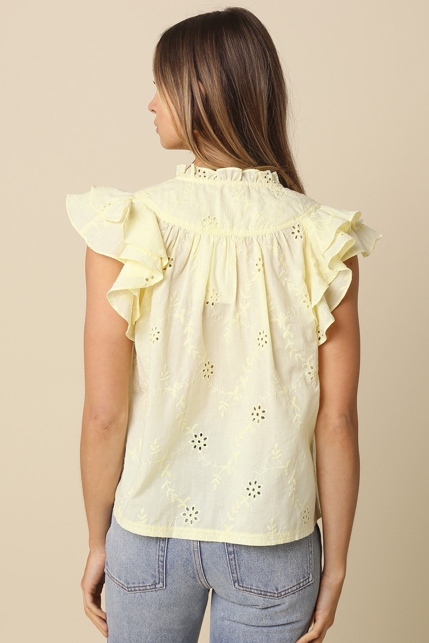 Yasmin Eyelet Ruffle Sleeve Blouse