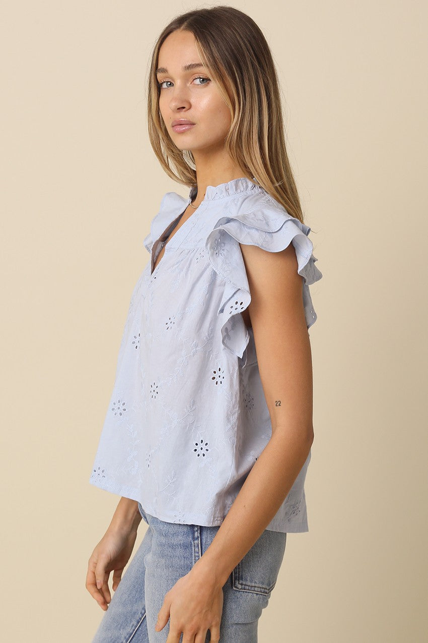 Yasmin Eyelet Ruffle Sleeve Blouse