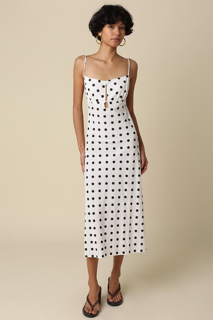 Lana Polka Dot Open-Back Maxi Dress