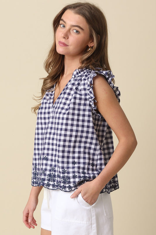 Paige Gingham Ruffle Sleeve Blouse