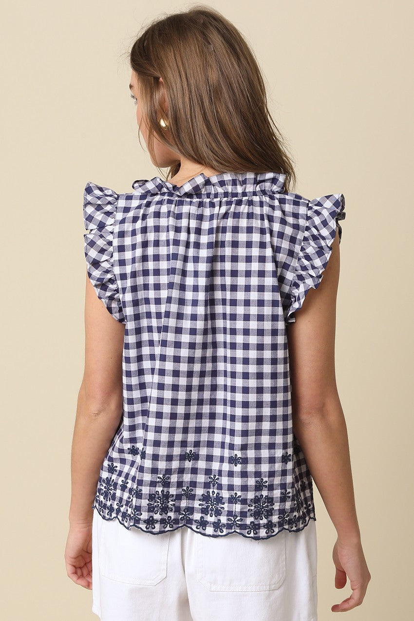 Paige Gingham Ruffle Sleeve Blouse