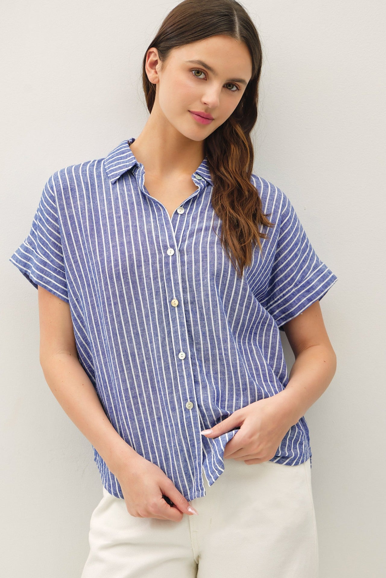 The Little Blended Linen Short Sleeve Striped Shirt