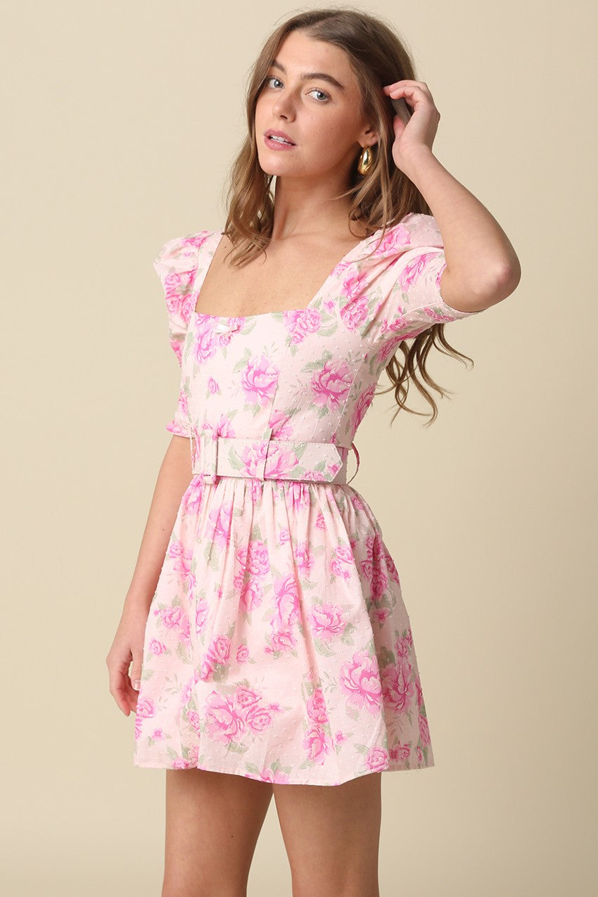 Maria Floral Melted Puff Sleeve Mini Dress