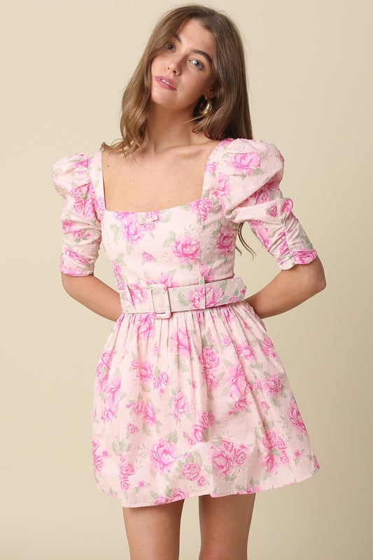 Maria Floral Melted Puff Sleeve Mini Dress