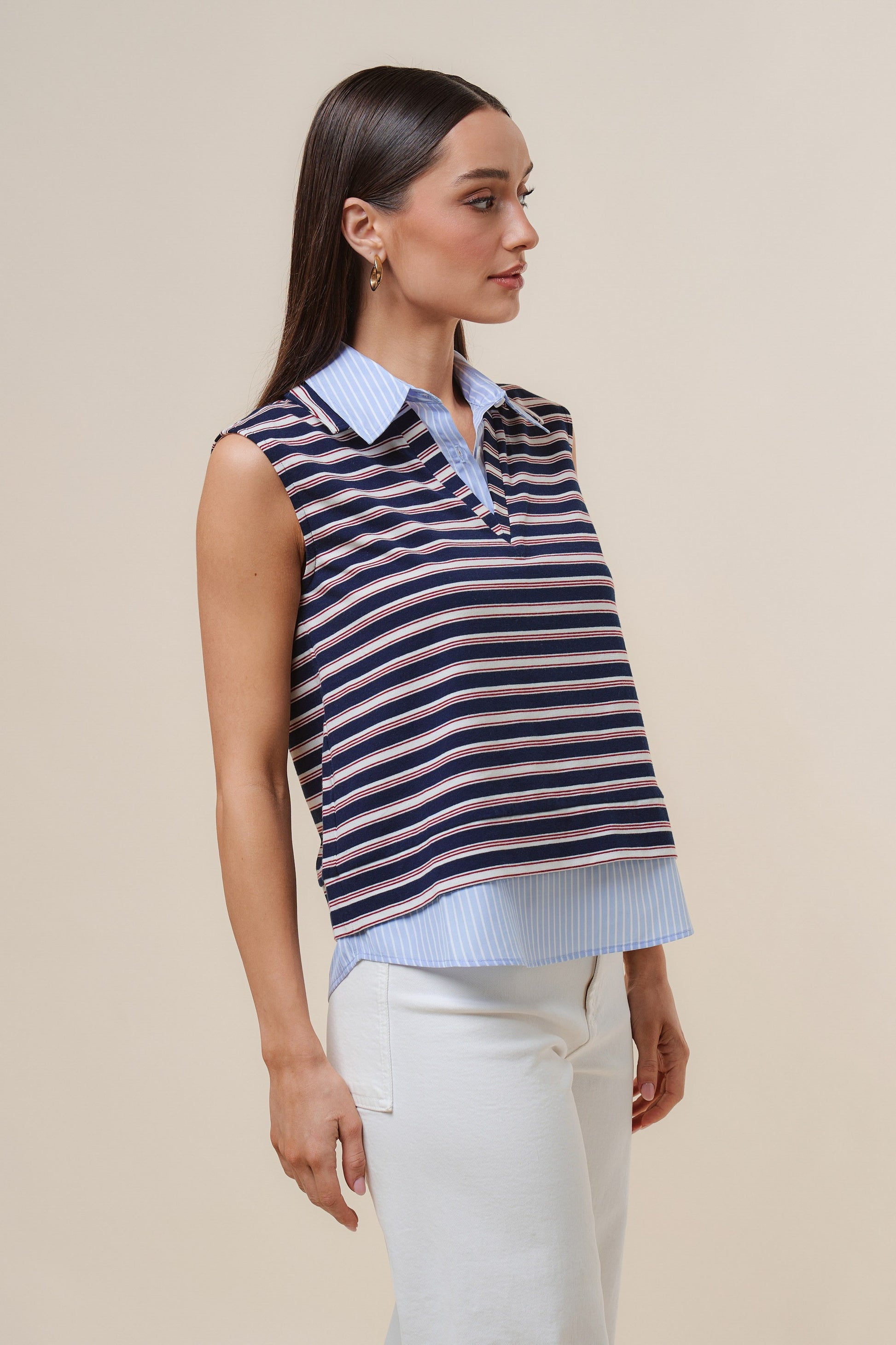 Striped Knit Top features a layered-look design