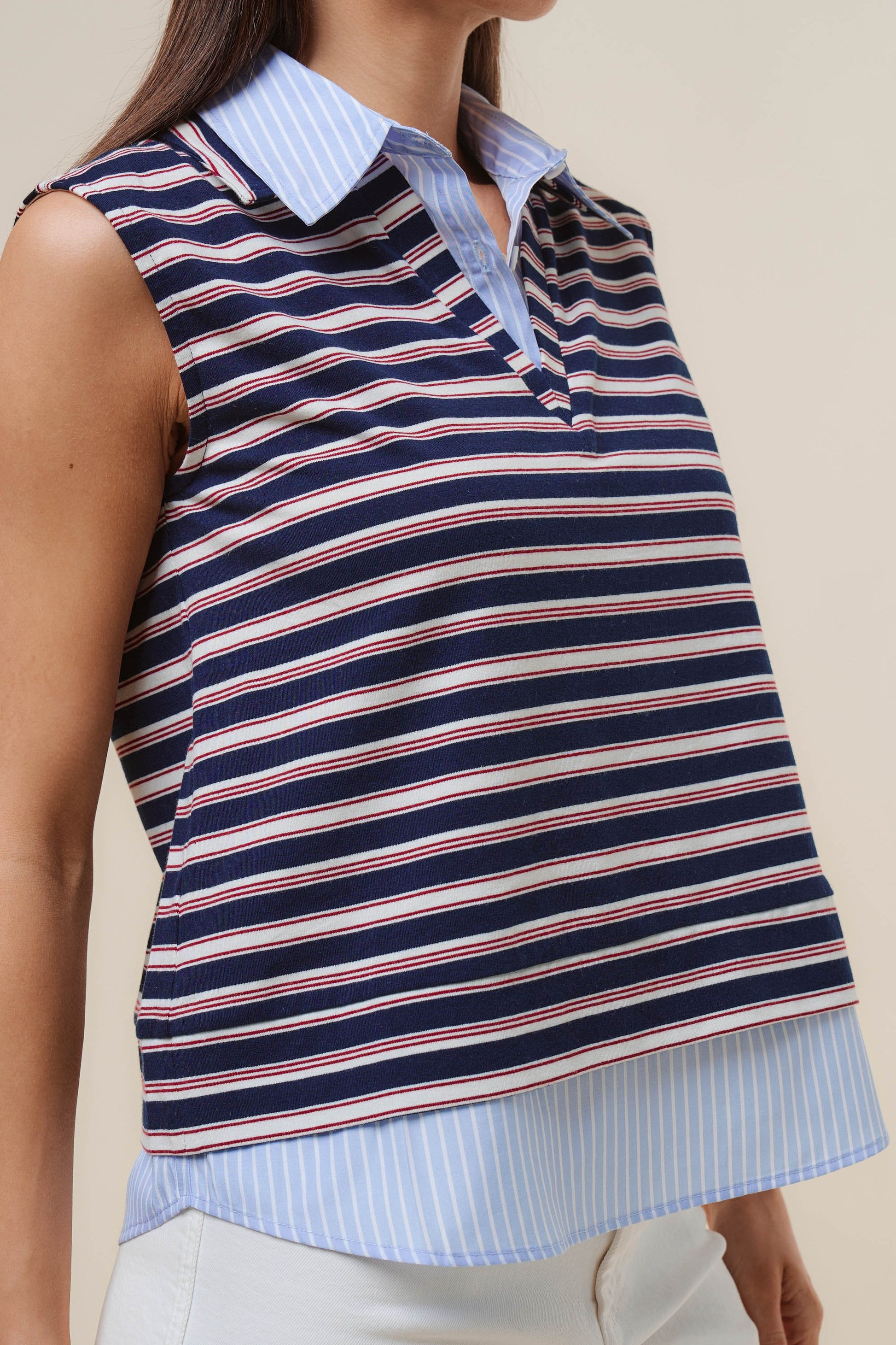 Striped Knit Top features a layered-look design