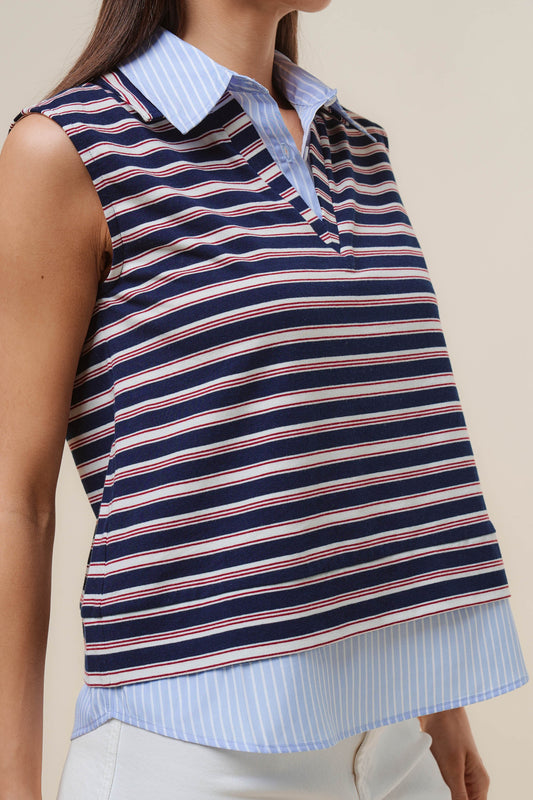 Striped Knit Top features a layered-look design