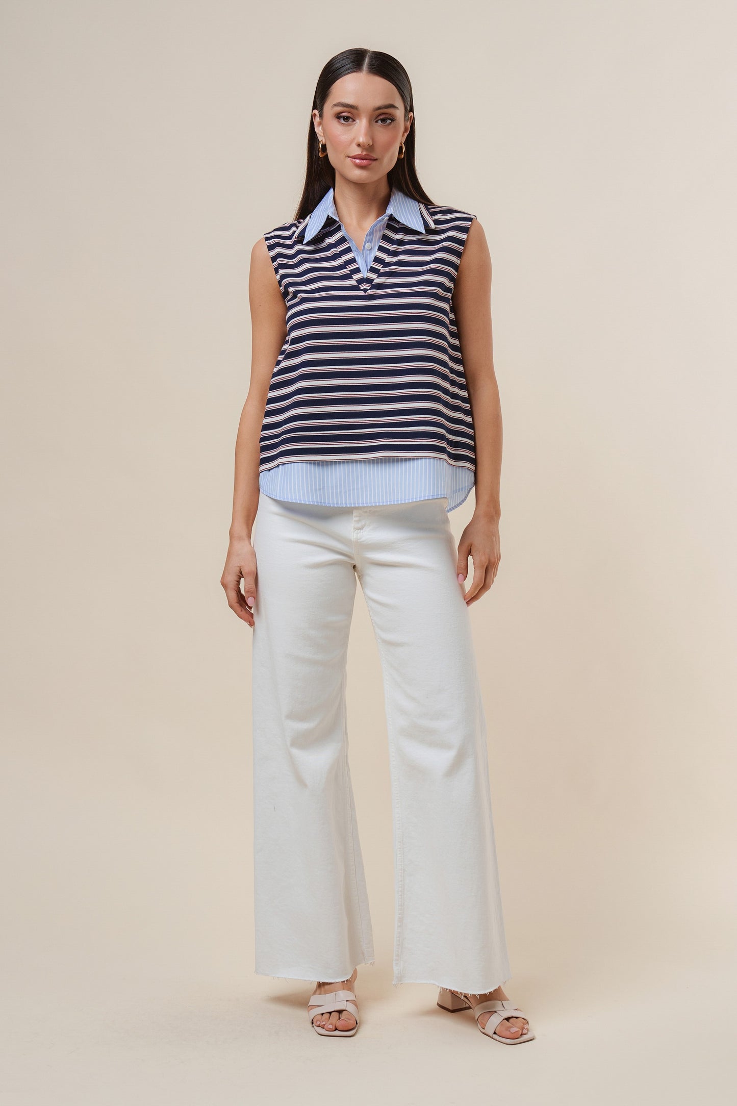 Striped Knit Top features a layered-look design