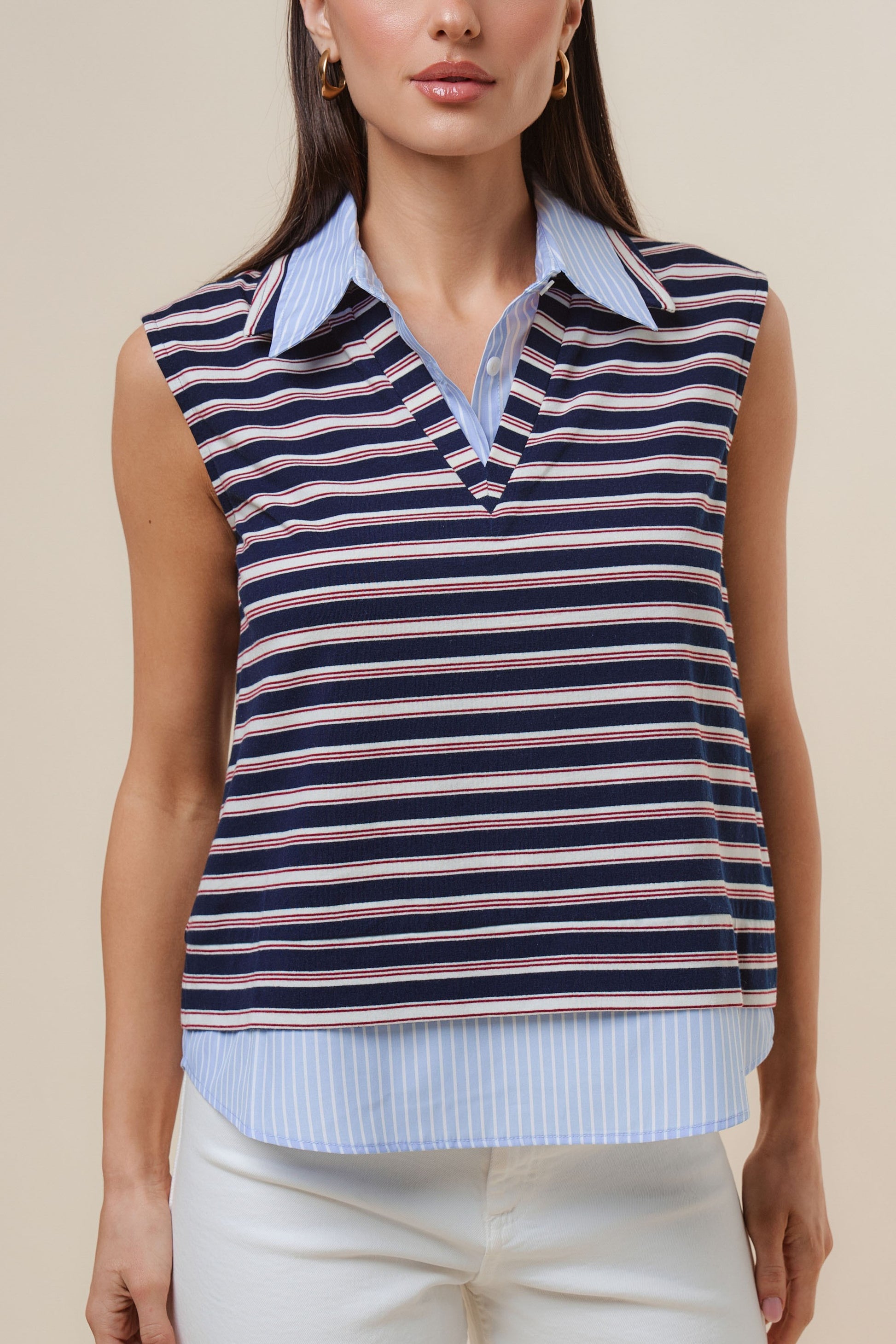 Striped Knit Top features a layered-look design