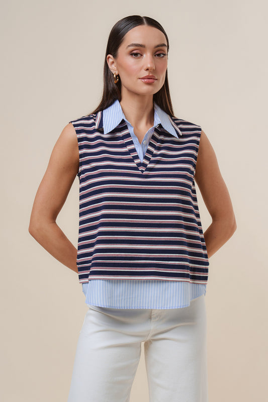 Striped Knit Top features a layered-look design