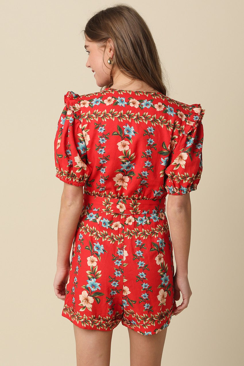 The Cassidy Floral Belted Romper