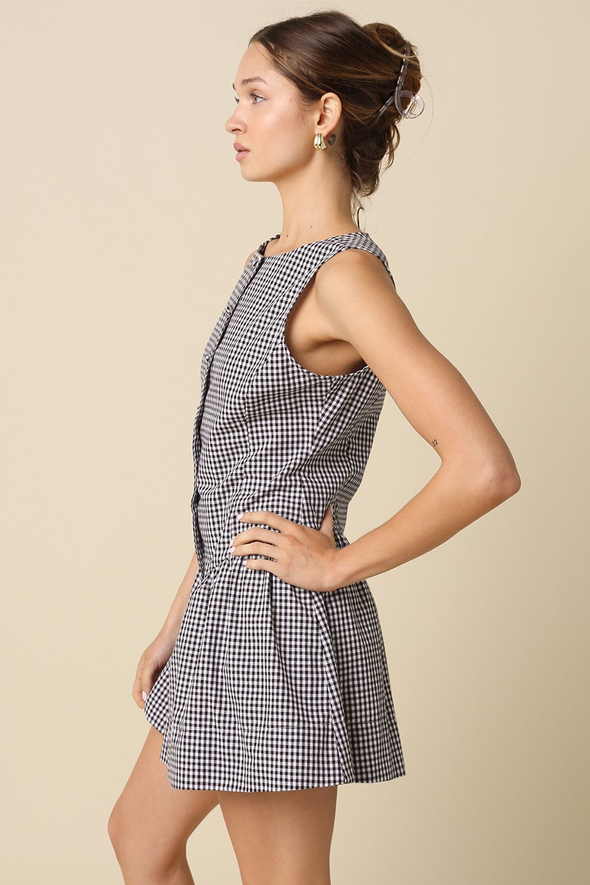 The Mallory Gingham Button Mini Dress