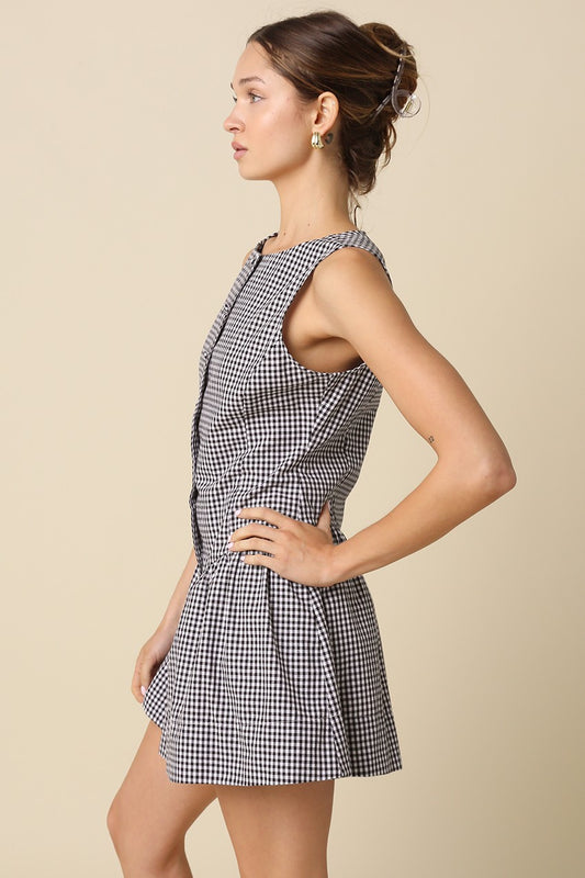 The Mallory Gingham Button Mini Dress