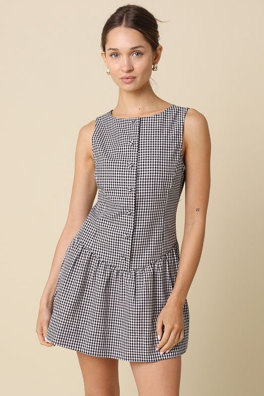 The Mallory Gingham Button Mini Dress