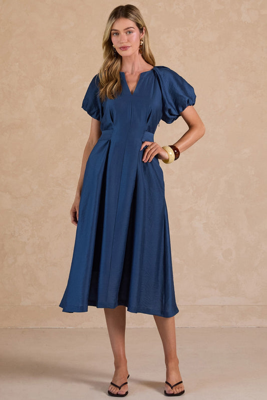 The Nicole Puff Sleeve A-Line Midi Dress