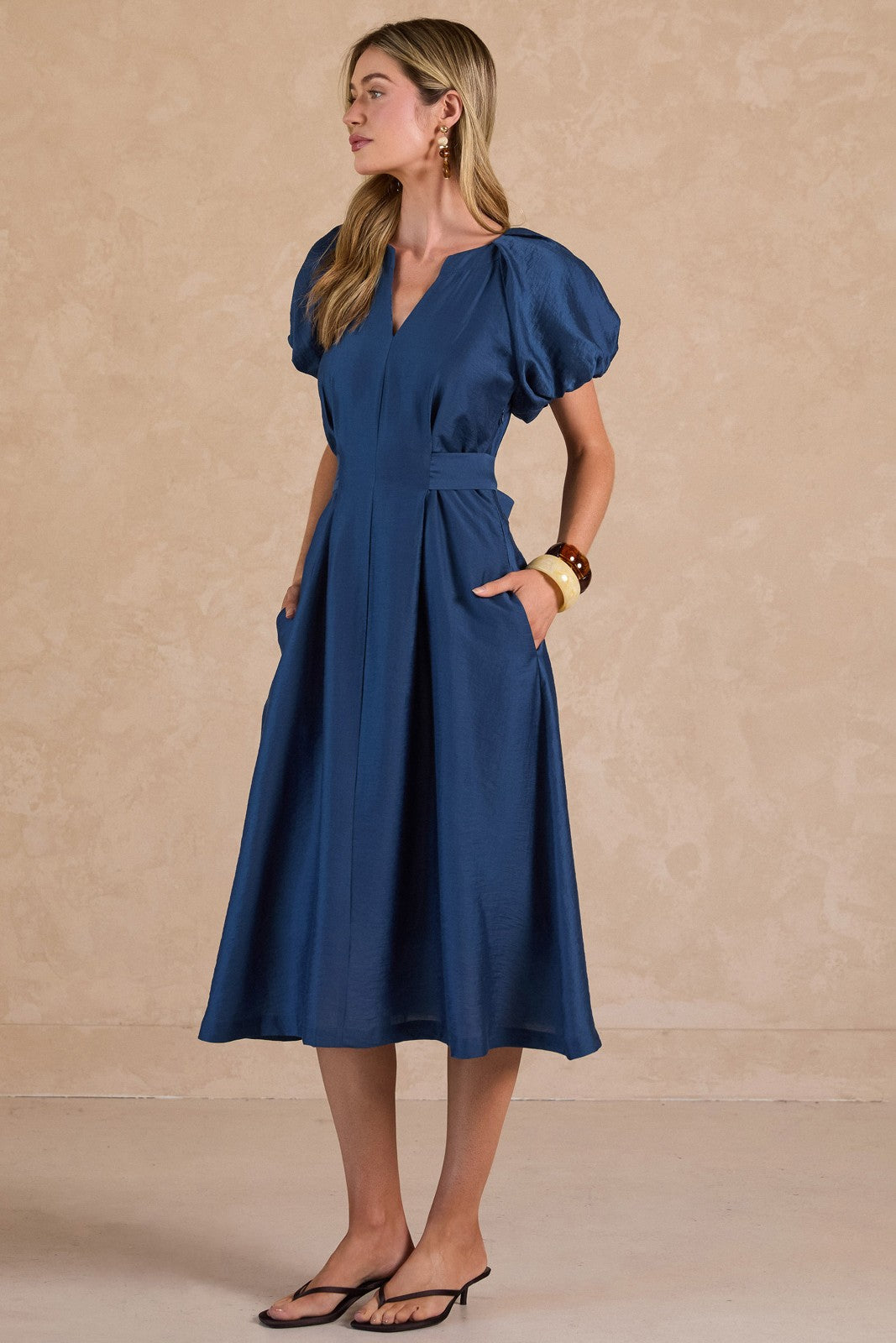 The Nicole Puff Sleeve A-Line Midi Dress
