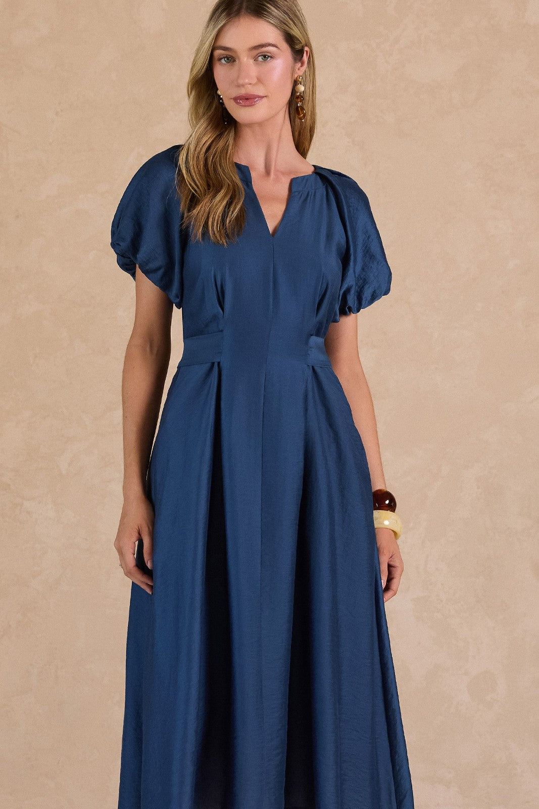 The Nicole Puff Sleeve A-Line Midi Dress