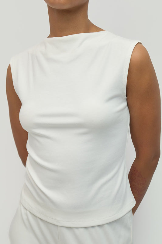 modal sleeveless top with a relaxed fit and elegant cowl neckline