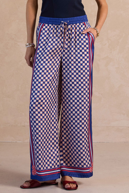 blue and white checkerboard Palazzo Pants
