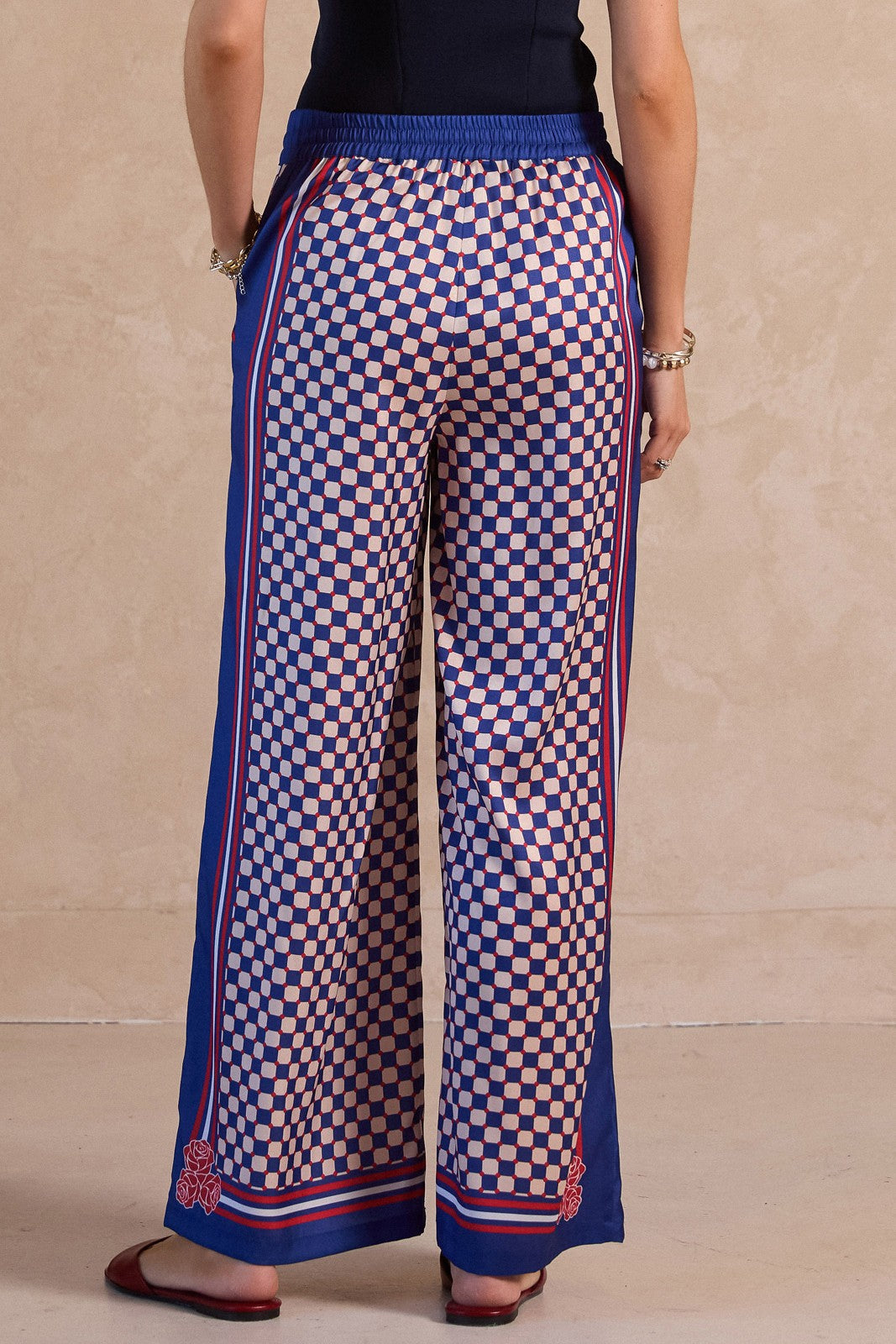 blue and white checkerboard Palazzo Pants