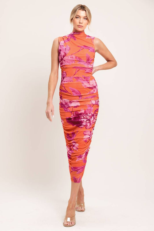 Zara Printed Power Mesh Midi Dress