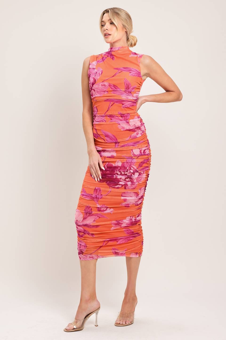 Zara Printed Power Mesh Midi Dress