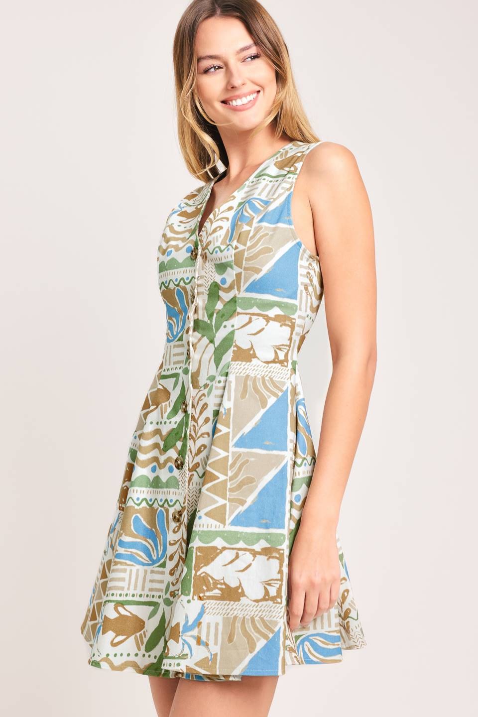 Talia Printed Button-Front Mini Dress