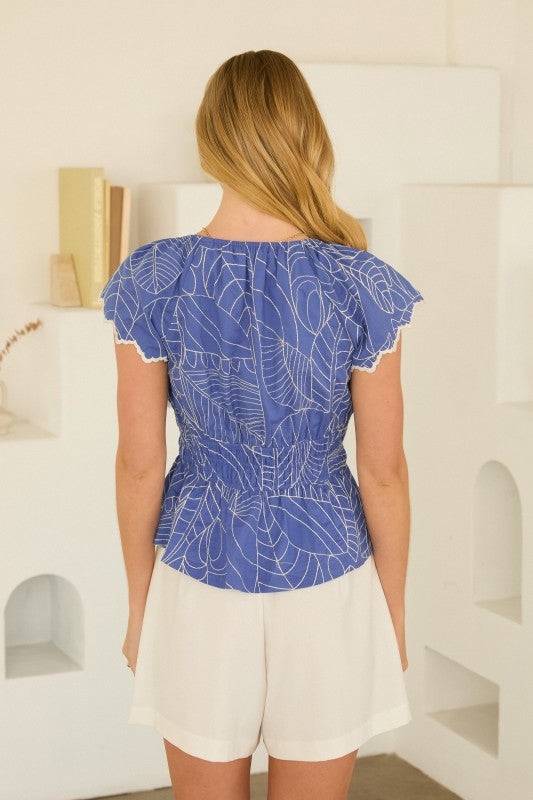 Olivia Printed Poplin Ruffle Top
