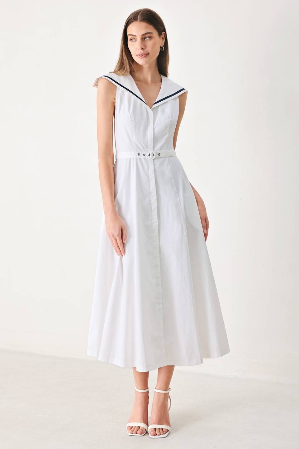 Marlowe Sailor Collar Belted Midi Dress