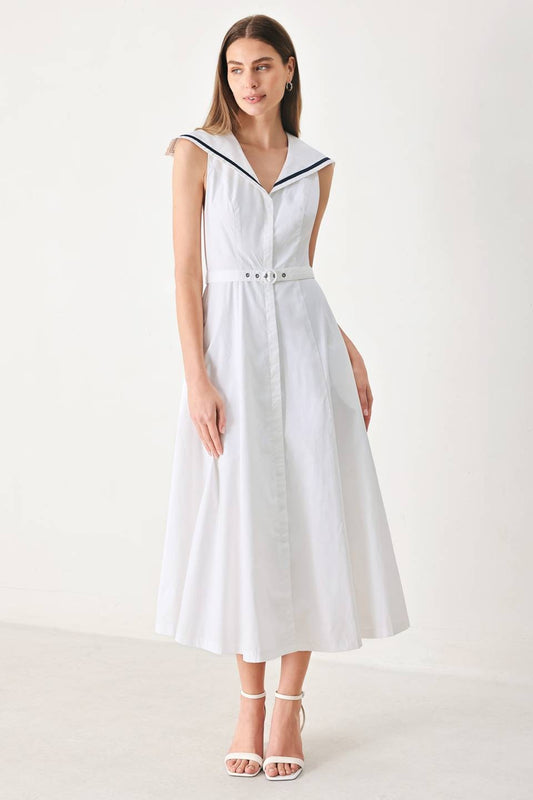Marlowe Sailor Collar Belted Midi Dress