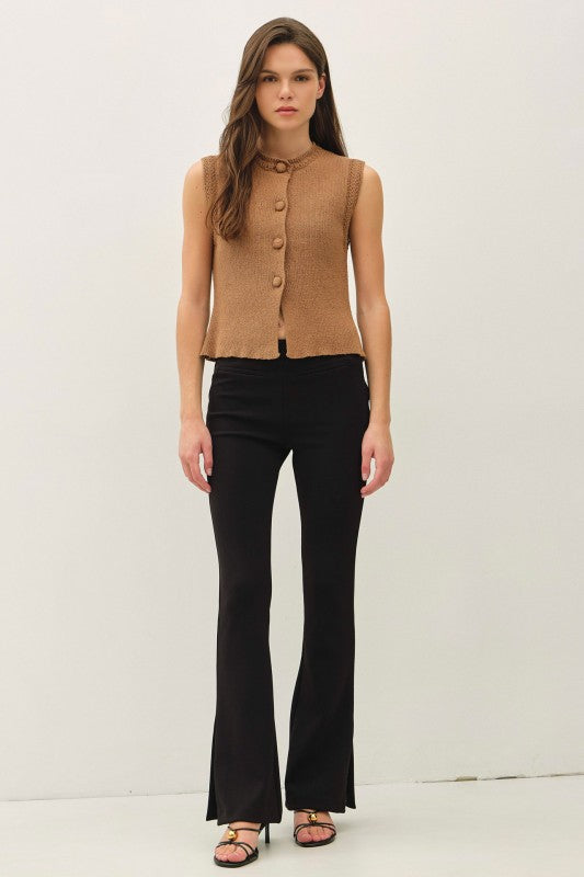 Delilah Crochet Trim Button-Up Sweater Vest